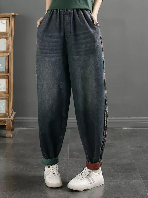 Women Spring Retro Raw-edge Denim Harem Pants