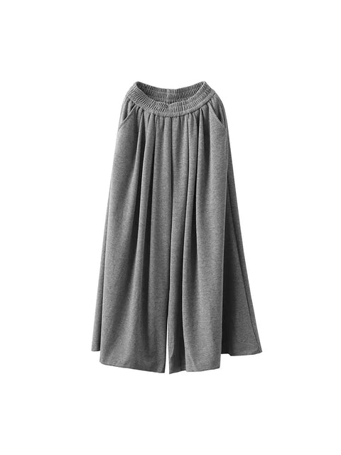 Women Spring Casual Pure Color Cotton Wide-leg Pants