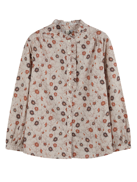 Women Spring Artsy Flower Button-up 100%Cotton Shirt