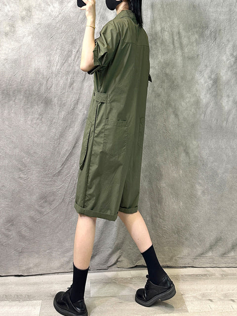 Women Summer Casual Pure Color Short Jumpsuits