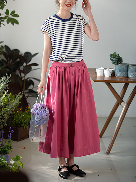 Women Summer Pure Color Loose 100%Cotton Skirt