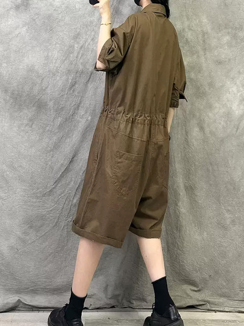 Women Summer Casual Pure Color Short Jumpsuits