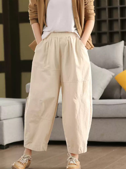 Women Spring Casual Pure Color 100%Cotton Harem Pants