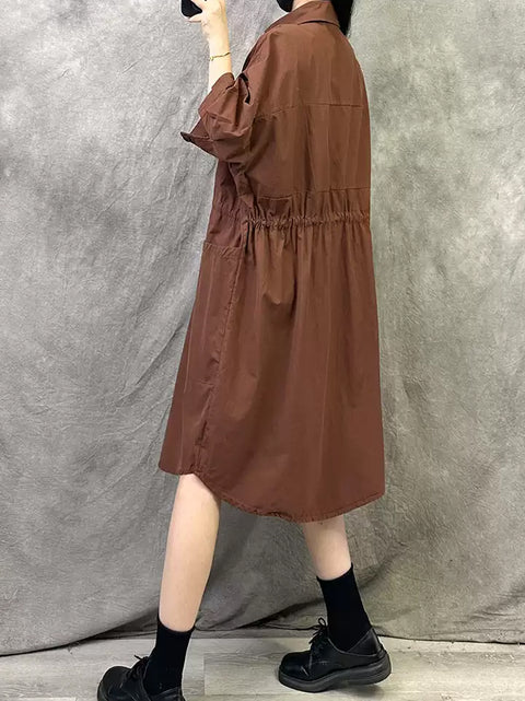 Women Summer Casual Pure Color Cotton Loose Dress