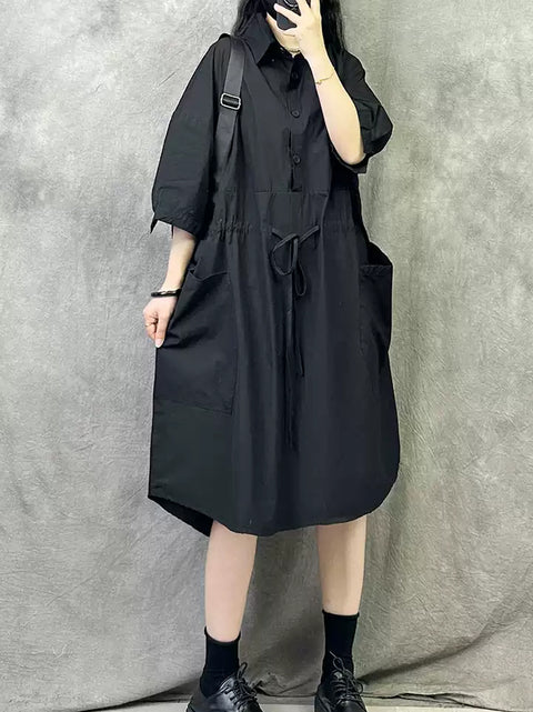 Women Summer Casual Pure Color Cotton Loose Dress