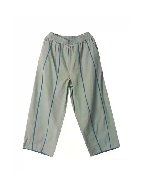 Women Spring Casual Colorblock 100%Cotton Wide-leg Pants