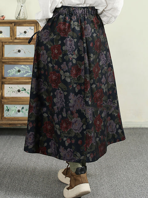 Women Spring Flower Strap Loose 100%Cotton Skirt