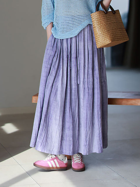 Women Summer Artsy Pure Color Linen Skirt