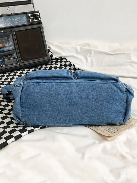 Women Vintage Solid Denim Large Capacity Bag