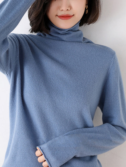 Women Autumn Turtleneck 100%Wool Soft Solid Bottom Sweater