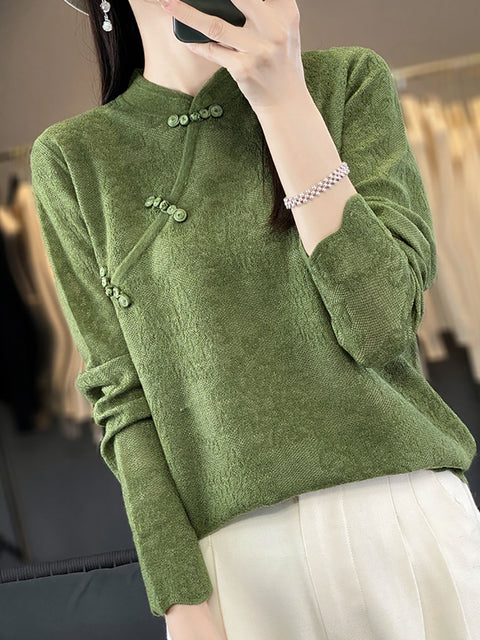 Women Autumn Stand Collar Lace Knit Sweater