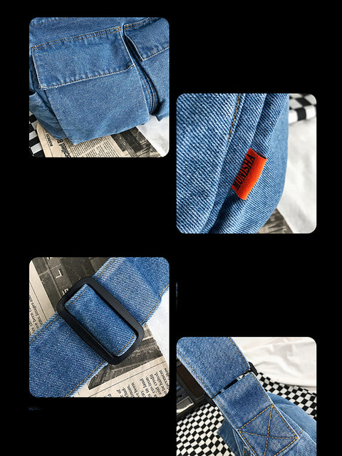 Women Vintage Solid Denim Large Capacity Bag