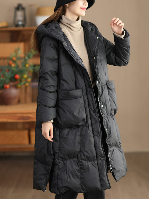 Women Winter Casual Hooded Long Down Coat