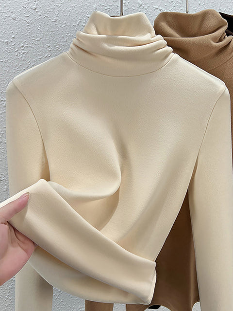 Women Winter Casual Turtleneck Buttom Fleece Blouse