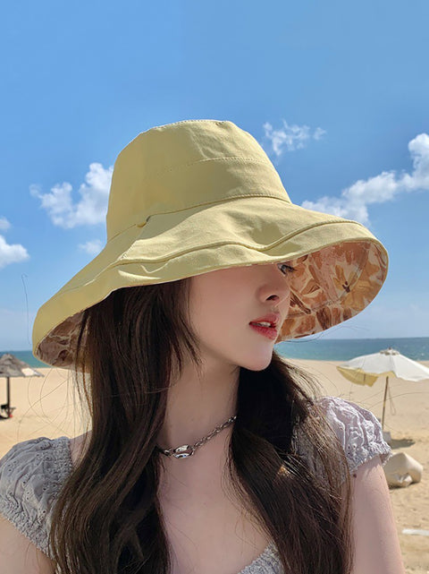 Women Summer Flower Dual-side Wearing Sunproof Hat