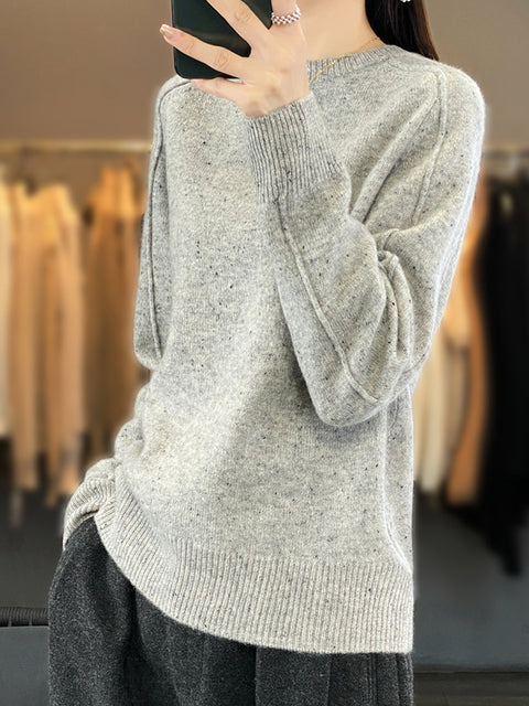 Women Casual Winter Solid Wool Knitted O-Neck Sweater