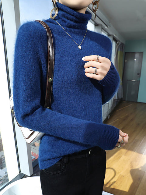 Women Autumn Turtleneck Wool Soft Warm Knit Sweater