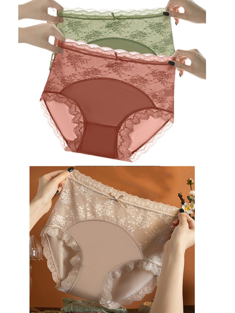 3 Pieces Women Pure Color High Waist Lace Underwear