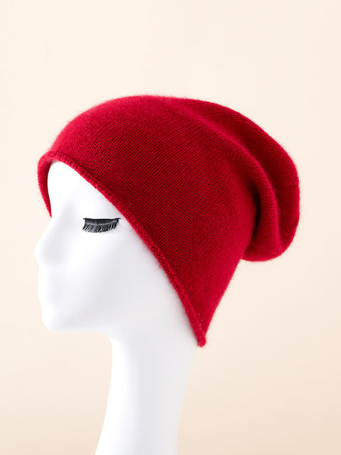 Women Casual Solid Warm Hemming Knit Hat