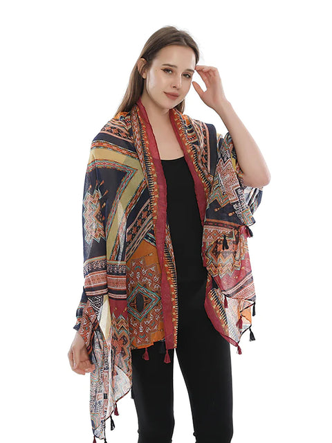 Bohemian Print Tassel Travel Shawl Scarf