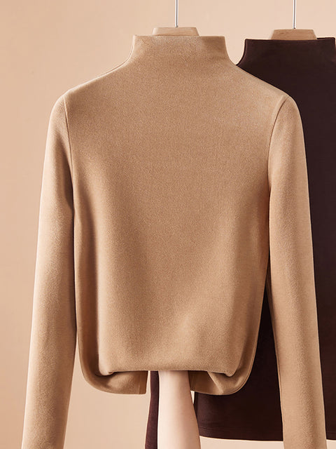 Women Autumn Pure Color Cashmere Half-Turtleneck Blouse