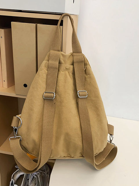 Women Summer Casual Solid Canvas Large Capacity Backpack