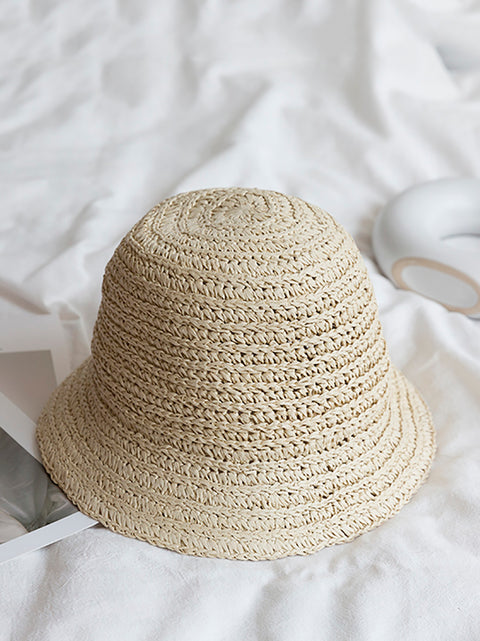 Women Summer Straw Weave Solid Travel Sunproof Hat