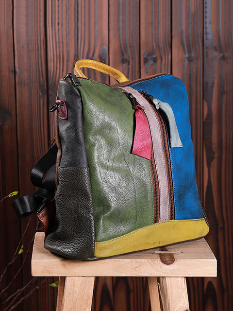 Multicolor Women Leather Zipper Backpack