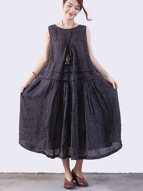 Plus Size Women Folded Splicing Stripe Vest Dress