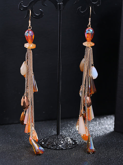 Women Vintage Bead Knitted Tasel Sliver Earrings