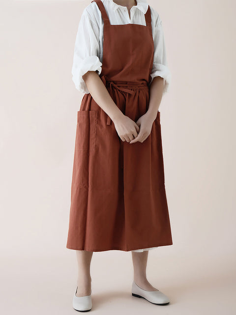 Women Casual Solid Summer Cotton Apron Dress