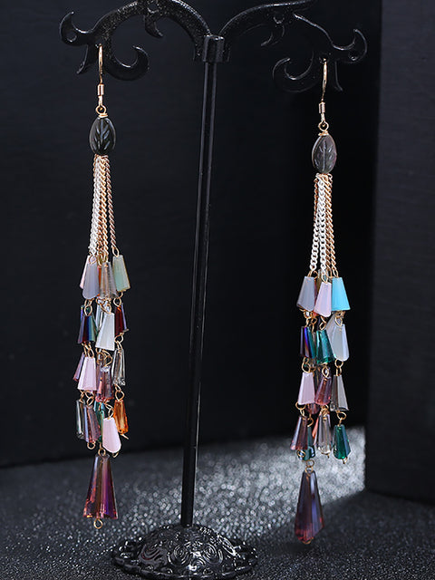 Women Vintage Bead Knitted Tasel Sliver Earrings