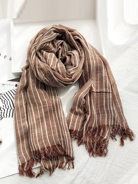 Women Vintage Stripe Tassel Soft Scarves