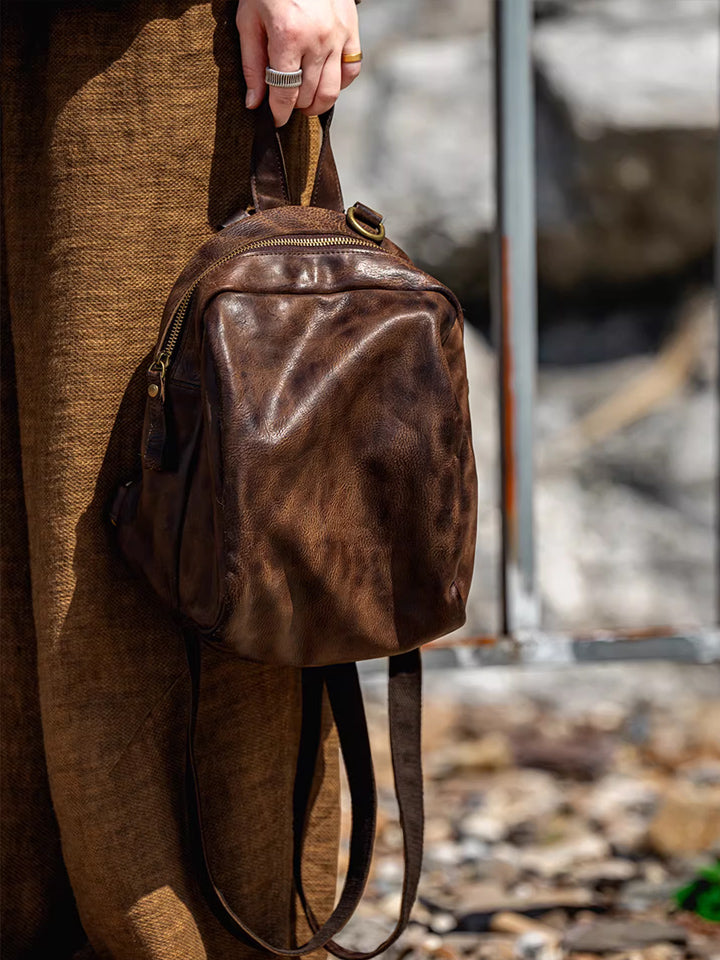 brown leather backpack nz Vintage Artisan Oil-Waxed Leather Backpack – BUYKUD