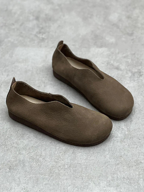 Women Casual Solid Genuine Leather Soft Flat Shoes