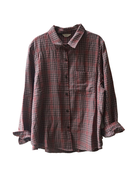 Plus Size Women Spring Plaid Casual Long Sleeve Shirt