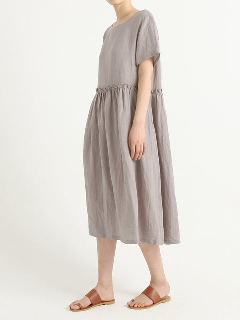 Plus Size Casual Linen Pleated Short Sleeve Summer Dress