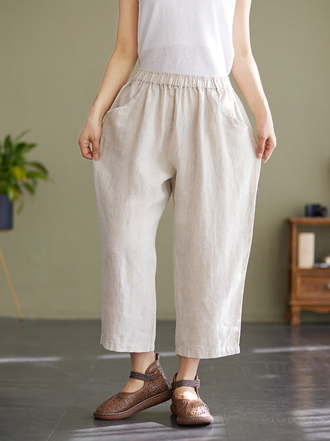 Plus Size Women Linen Loose Wide Leg Pants