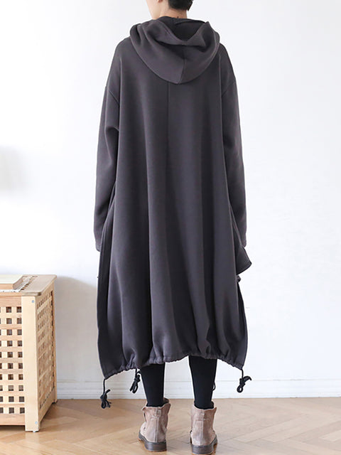 Plus Size Drawstring Irregular Hem Casual Cotton Dress