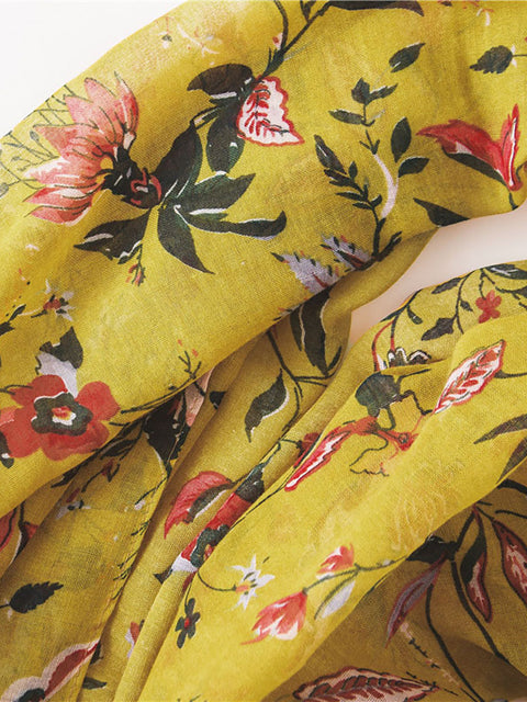 Spring Yellow Floral Print Sunscreen Scarf