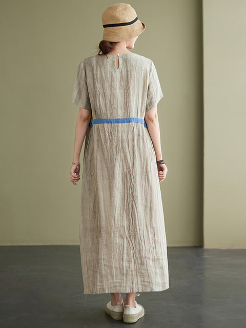 Plus Size Vintage Linen Women Loose Maxi Dress