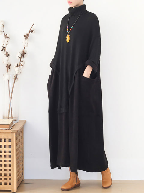 Cotton Women Solid Irregular Loose Dress