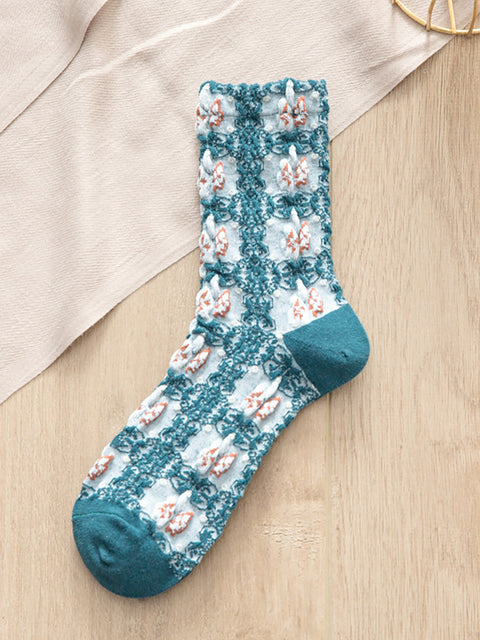 5 Pairs Pure Cotton Floral Casual Women Socks