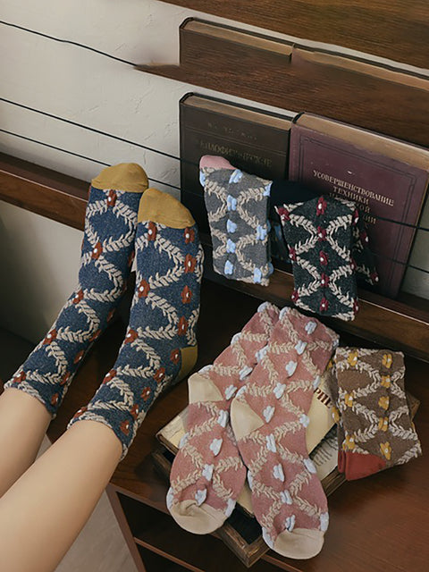 Lolita Style Floral Casual Women 5 Pairs Crew Socks