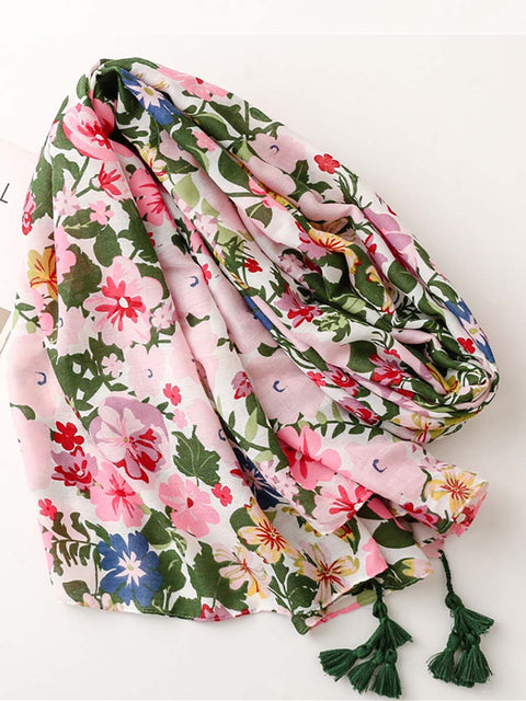 Plant Floral Print Sunscreen Tassel Shawl Scarf