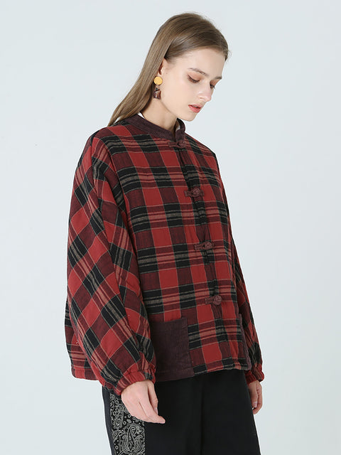 Plus Size Spring Winter Plaid Women Loose Casual Coat M-2XL