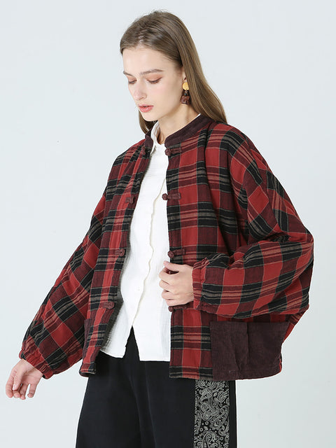 Plus Size Spring Winter Plaid Women Loose Casual Coat M-2XL