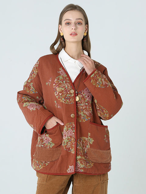 Plus Size Flower Prints Women Spring Long Sleeve Coat