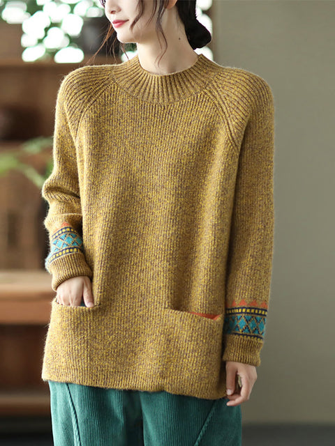 PLUS Size - Turtleneck Knitted Split Hem Long Sleeve Sweater